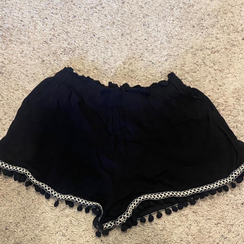 Blue Rain Black Pom-Pom Trim High Waist Shorts